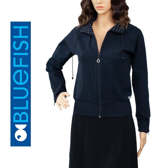 Blue Fish Active Wear Black Jacket Pink Dot Collar - Picture 1 of 10
